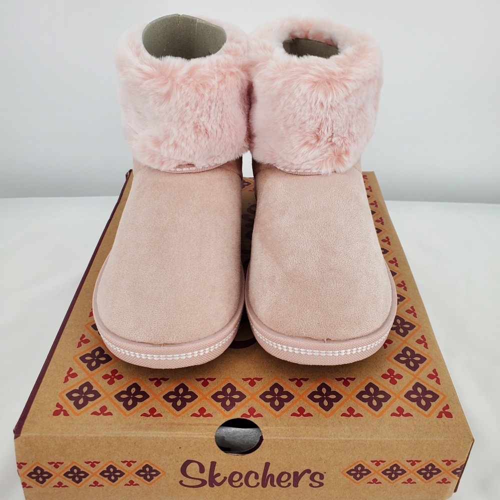Skechers Cozy Campfire Fur Slipper Boots Meant To Be Blush Pink Womens 5 New